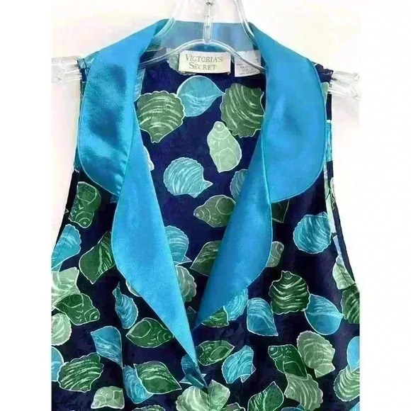 Victoria's Secret Vintage Sz S Shell Print Pajama Top Blouse Blue Gold Label Fun - Picture 4 of 13
